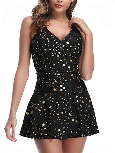 Summer Mae Women's Plus Size Floral Swimdress Tummy Control One Piece Swimsuit Star XXX-Large