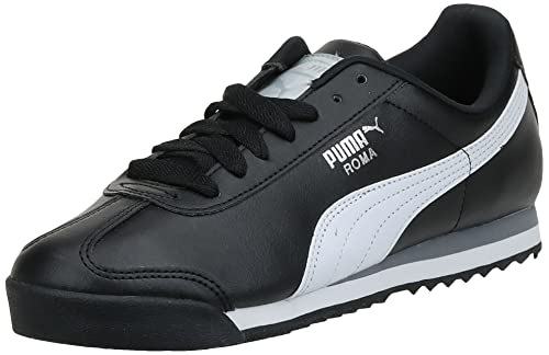 PUMA Men's ROMA BASIC Sneaker, black-white-puma silver, 10