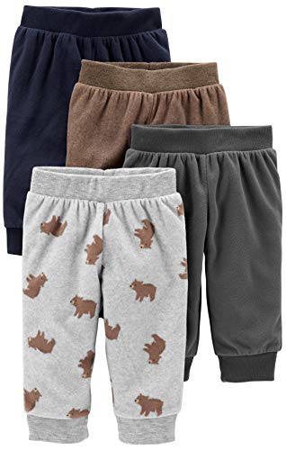 Simple Joys by Carter's Unisex Babies' Fleece Pants, Pack of 4, Brown/Dark Grey/Light Grey Bear Print/Navy, 12 Months
