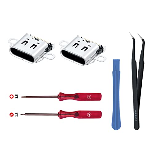 Mcbazel 2 Pack Replacement Type C Port for Switch, USB C Charging Port Charger Socket Connector Repalcement Repair Kit Accessories for Switch