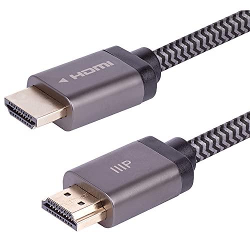 Monoprice 8K Certified Braided Ultra High Speed HDMI 2.1 Cable - 8K@60Hz, 48Gbps, CL2 In-Wall Rated, 30AWG, Dynamic HDR, Supports eARC, Compatible With the Latest Gaming Consoles, 6 Feet, Black/Gray