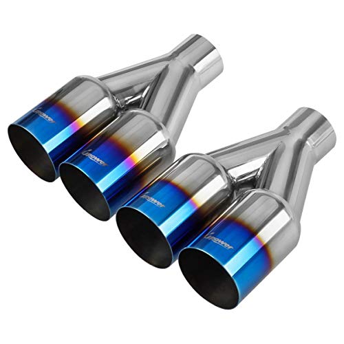 Upower Dual Exhaust Tip 2.5 Inch Inlet 3.5 Inch Outlet 2.5' to 3.5' Diesel Exhaust Tailpipe Blue Burnt 304 Polished Stainless Steel 10.5' Long Weld-on Exhaust Tail Pipe Pack of 2