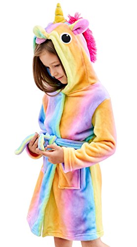 Doctor Unicorn Soft Unicorn Hooded Bathrobe Sleepwear - Unicorn Gifts for Girls (Rainbow, 4-5T)