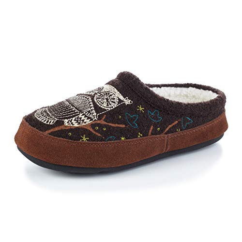 Acorn Women's Clog Slipper, Multi-Layer Memory Foam Footbed with A Soft Berber Lining and Suede Sidewall, Forest Mule-Chocolate Owl, 8-9