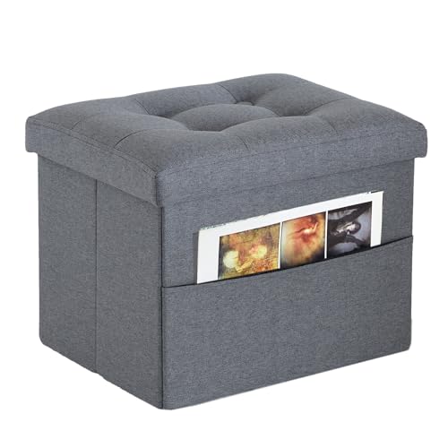 ALASDO Ottoman Storage Ottoman Footrest with Side Pocket Folding Ottoman with Srorage Small Ottoman for Living Room Study Bedroom Grey L17W13H13inches