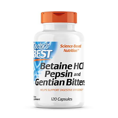 Doctor's Best Betaine HCI Pepsin & Gentian Bitters, Digestive Enzymes for Protein Breakdown & Absorption, Non-GMO, Gluten Free, 120 Caps, Original Version (DRB-00163)