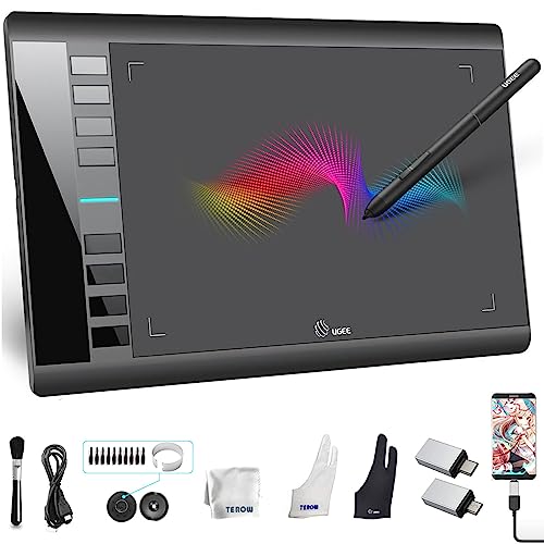UGEE Graphics Drawing Tablet, M708 V2 10x6 Inch Ultra Thin Large Graphics Drawing Tablets Art Pad with 8 Hot Keys 8192 Level Battery-Free Stylus for Win/Mac/Android, Creation Sketch, Online Teaching