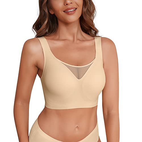 Bras for Women no Underwire Sports Bras for Women Low Impact Full Coverage Bras Seamless Comfortable Bras for Women Yoga Bras Plus Size Bras for Sagging Breasts,Nude XXL