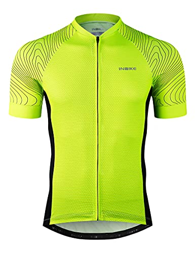 INBIKE Cycling Jersey Men, Full Zip Short Sleeve Shirt Bike Accessories Running Tops Bike Biking Shirt Green Large