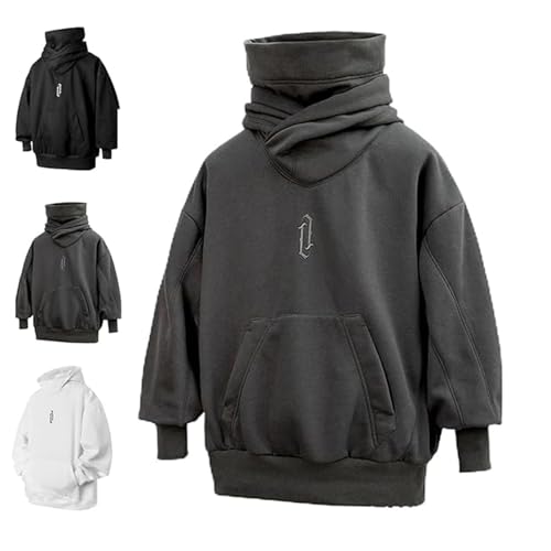 IRONCAS Unisex Ninja Hoodie Hip Hop Street Style Turtle Neck Embroidered Solid Hoodie Comfy Ninja Hoodie (US, Alpha, X-Large, Regular, Regular, Grey)