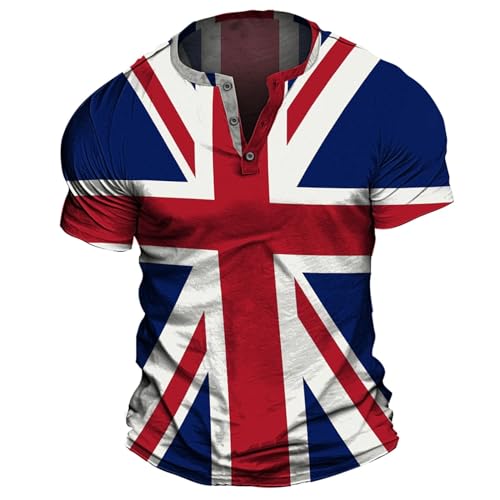 Generic Mens Muscle Fit Patriotic Henley Shirts July 4th American Flag Buttons Tee Tops Casual Short Sleeve Workout T-Shirt(17#Blue,Large)