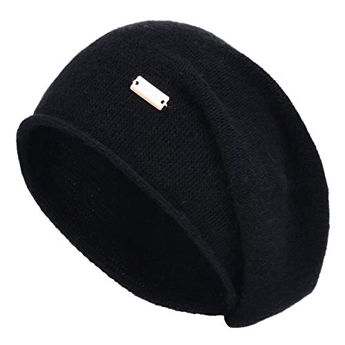 jaxmonoy Cashmere Hat Knit Slouchy Beanies for Women Winter Soft Warm Ladies Wool Knitted Skull Beanies Cap - Black