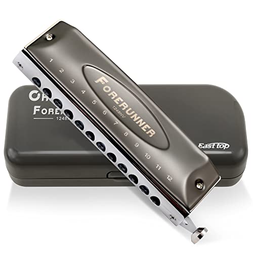 East top Harmonica, Forerunner Chromatic Harmonica C Key 12-Hole 48 Tones Chromatic Mouth Organ Harmonica for Adults, Chromatic Harmonica Key of C for Beginners and Students