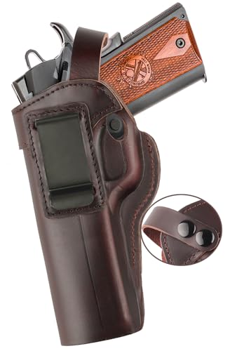 OWB 1911 Holster - Top Grain Leather Holster Fits Most 1911 Style - fits Colt 1911 for Kimber 1911 fits Springfield 1911 & More - Fit 4' and 5' Barrels/Brown-Right