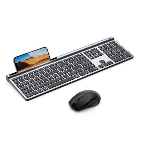 Wireless Keyboard and Mouse Combo - Samsers Ultra Slim Rechargeable Dual-Mode (Bluetooth 5.0x2 +2.4G) Silent Keyboard and Mouse Set, Multi-Device Full-Size Compact Design for MacOS/iOS/Android/Windows