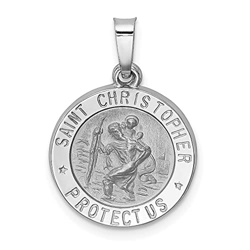 IceCarats 14K White Gold Saint Christopher Medal Patron of Travelers Athletes Protection Necklace Christian Religious Pendant Faith Charm 21.2mm x 15mm - Pendant Only