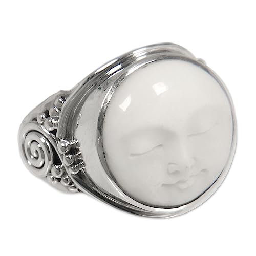NOVICA Artisan Handmade Bone Ring Crafted .925 Sterling Silver Cocktail No Stone Indonesia 'Face of The Moon'