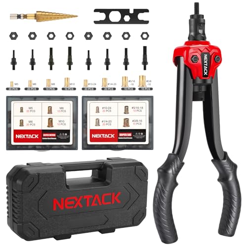 Rivet Nut Tool with a Step Drill Bit & 120 Nutserts, 13' Heavy Duty Rivnut Tool Kit for Tight Space with 8 SAE & Metric Mandrels in Organized Rugged Carrying Case