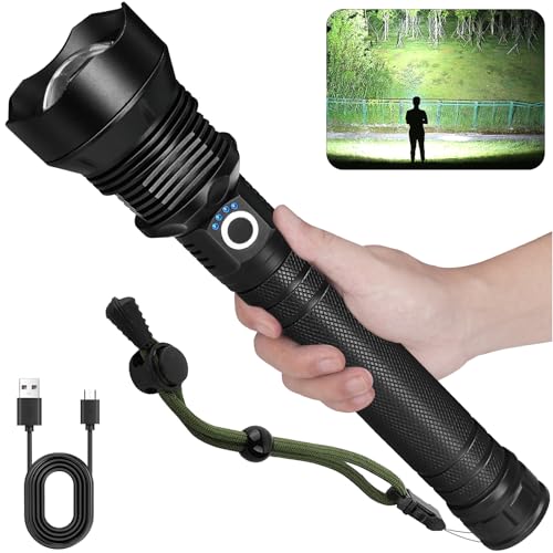 Cinlinso Flashlights High Lumens Rechargeable, 250000 Lumens Super Bright Led Flashlight, Flash Light with 5 Modes, IPX6 Waterproof, Handheld Powerful Flash Light for hu∩ting, Camping, Emergencies