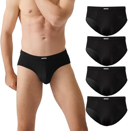 BAMBOO COOL Men's Underwear Briefs Bamboo Viscose Coverd Waistband Comfort Soft Underwear with Contour Pouch Briefs Pack Black