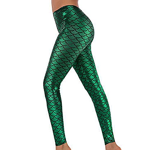 Alaroo Shiny Fish Scale Mermaid Leggings for Women Pants Green M