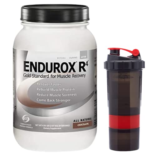 Endurox PacificHealth R4, Post Workout Recovery Drink Mix with Protein, Carbs, Electrolytes and Antioxidants for Superior Muscle Recovery, Net Wt. 4.56 lb, 28 Serving (Chocolate) with Shaker Cup