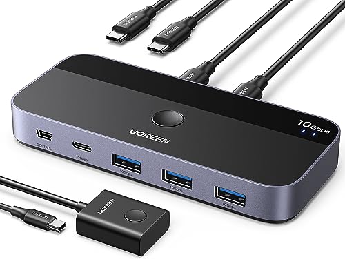 UGREEN 10Gbps USB C Switch 2 Computers Sharing USB C & A Devices, 4 Port USB C 3.2 Switcher for Mac, 2 USB C Laptop Sharing Keyboard, Mouse, Webcam, USB-mic with 2 USB C Data Cables and Remote