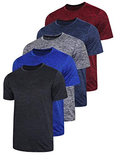 5 Pack Men’s Active Quick Dry Crew Neck T Shirts | Athletic Running Gym Workout Short Sleeve Tee Tops Bulk (Set 1, Large)