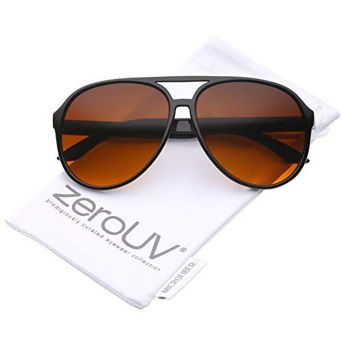 zeroUV Retro Large Blue Blocking Lens Aviator Sunglasses 60mm (Black/Orange Gradient)