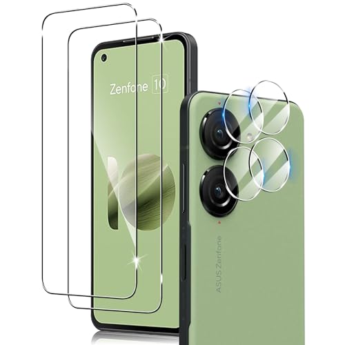 AROC 2Pcs Screen Protector for Zenfone 10 5.9 inch with 4Pcs Camera Lens Protector, 9H Hardness Glass Screen, Anti-Scratch, HD Clear Case Friendly Fingerprint Unlock