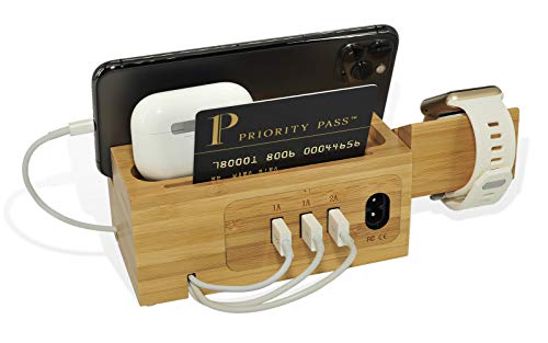 BoxThink Charging Station Apple Watch Airpods Charger Stand iphone Charging Dock Cable Management Wood Charging Station with 3 USB Ports Compatible with AirPods/Apple Watch Series3/2/1/iPhone