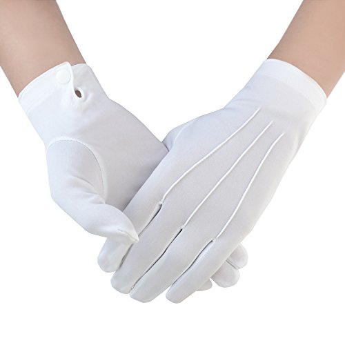 JISEN Men Police Tuxedo Honor Guard Parade with Snap White Nylon Cotton Gloves 26cm
