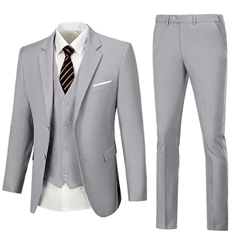 Men Slim Fit Suit Wedding Suit Business Suits Set Gray Casual Suit for Men Big and Tall Best Man Suits Size XS