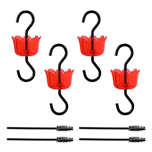 Ant Moat Hook for Hummingbird Feeders|Extra Large Capacity Ant Trap for Outdoor Yard Hanging Feeders, Plastics Hanging Ant_Traps for Garden Decor, Sturdy & Leakproof (Clear Red 4 Pack)