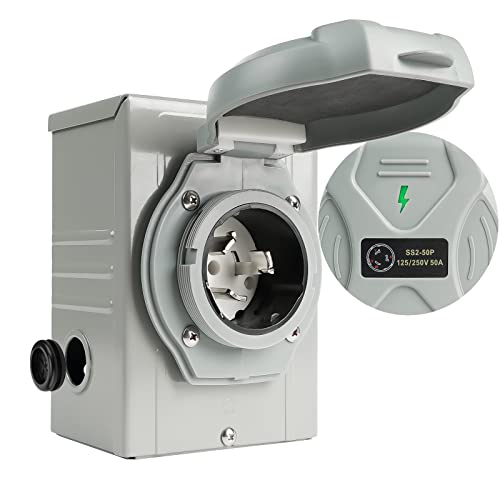 Vemote 50 Amp Generator Power Inlet Box, SS2-50P 125/250Volt 12500 Watts PB50 3 Prong Weatherproof Transfer Switch, Pre-Drill Knockouts and Indicator Safe Light, ETL Listed