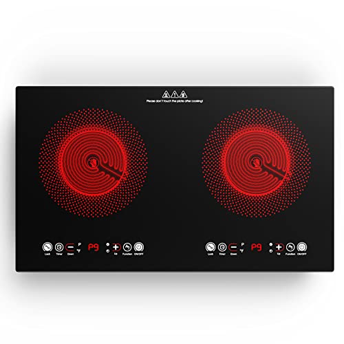 VBGK Electric cooktop,110V 24 inch 2 Burner Electric Cooktop,Built-in and Countertop Electric Stove Top,2200W Electric Stove,9 Power Levels, Kids Lock & Timer,LCD touch control,Overheat Protection