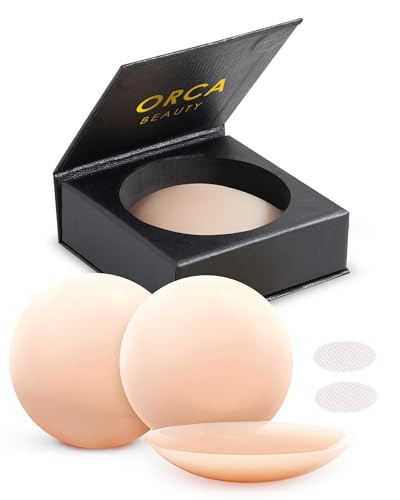 Orca Beauty Nipple Cover 2 Pairs - Available in 6 Skin Tone, Adhesive Silicone Reusable Nipple Pasties Nipple Covers Stickers Crème
