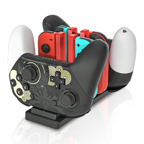 Controller Charger Dock for Nintendo Switch, 6 in 1 Charging Station for Nintendo Switch Joy-Con Controllers and Pro Controllers Black