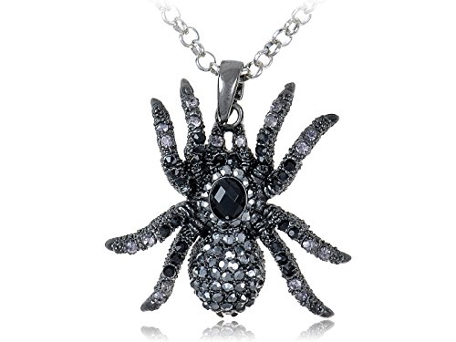 Alilang Hematite Czech Crystal Rhinestone Spider Pendant Necklace Black Clear Purple Gunmetal