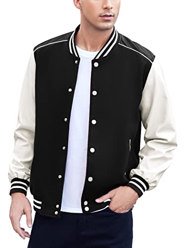 COOFANDY Mens Varsity College Jacket Baseball Bomber Jacket Vintage Sweatshirt Custom Letterman Jacket Men