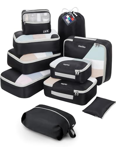 ALL INCLUDED 10 Set Sturdy Packing Cubes for Suitcases,OlarHike Travel Essentials,UPGRADED Anti-Tear Stitching, NEW Improved Luggage Packing Organizers for Travel Accessories(Black)
