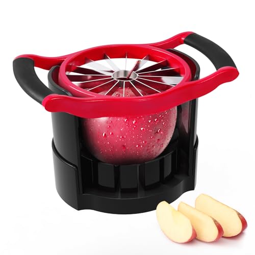 Newness Apple Cutter Slicer, [Large Size] 16 Slices HEAVY DUTY and Pear Corer Divider with Base, [Upgraded] Cut Apples All The Way Through, Stainless Steel Fruits & Vegetables Divider, Wedger…