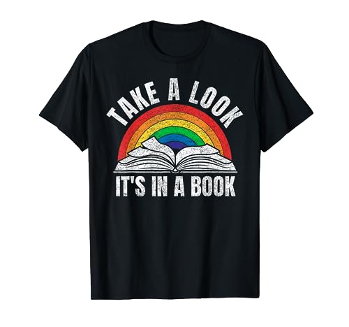 vintage retro rainbow take a look it's in a book reading art T-Shirt