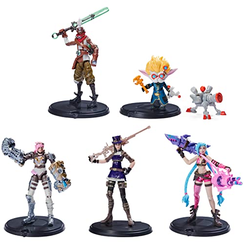 League of Legends, Dual Cities Pack w/Exclusive Jinx, Heimerdinger, Vi, Caitlyn, and Ekko, 4-Inch Collectible Figures, Accessories, Ages 12 and Up