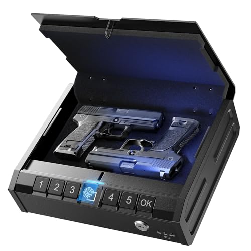 ONNAIS IRON PRO Biometric Fingerprint Gun Safe for Handgun: Swift Entry Gun Lock Box Featuring with Interior Light and Emergency Power Supply: Pistol Safe for Home, Bedside, Nightstand, and Car