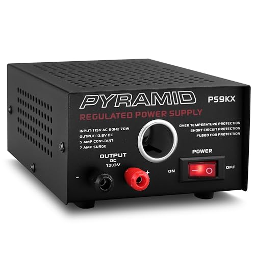 Pyramid Universal Compact Bench Power Supply - 2.5 Amp Linear Regulated Home Lab Benchtop AC-to-DC 12V Converter w/ 13.8 Volt DC 115V AC 50 Watt Power Input, Screw Type Terminals, Cooling Fan PS3KX
