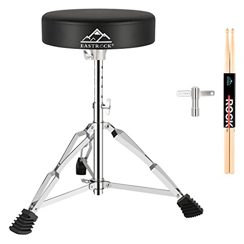EASTROCK Drum Throne,Padded Drum Seat Drumming Stools with Anti-Slip Feet for Adults and Kids Drummers (Silver)