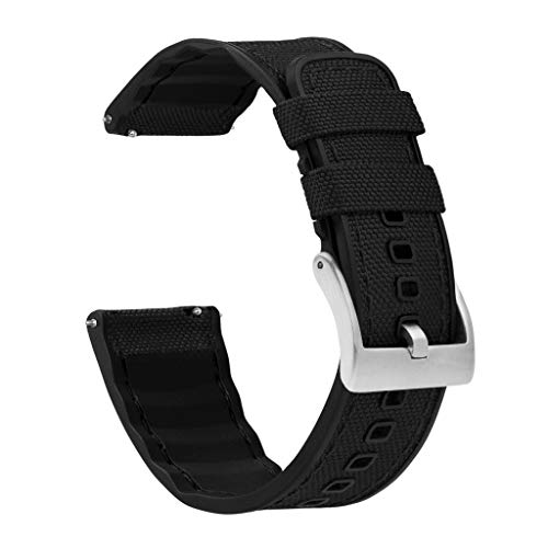 18mm Black - BARTON Cordura Fabric and Silicone Hybrid Watch Bands with Integrated quick release spring bars- Cordura Fabric and Silicone- Stainless Steel Hardware