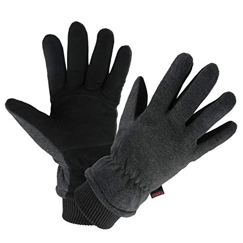 OZERO Warm Gloves Deerskin Leather Winter Thermal Glove Insulated Polar Fleece for Snow Skiing Driving Cycling Hiking Runing Hand Warmer in Cold Weather for Women and Men Small Gray