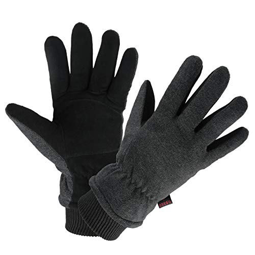 OZERO Winter Gloves Deerskin Leather Thermal Bike Glove Warm Fleece for Snow Skiing Driving Cycling Hiking Runing Hand Warmer in Cold Weather for Women and Men Medium Gray